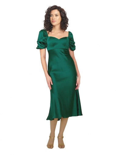 Midi Length Short Sleeves Silk like Satin Hunter A-Line Formal Evening Gown / Prom Dress / Bridesmaid Dress Newcastle