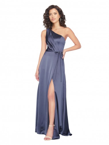 Long Sleeveless Silk like Satin Dusk One Shoulder A-Line Formal Evening Gown / Prom Dress / Bridesmaid Dress Newcastle