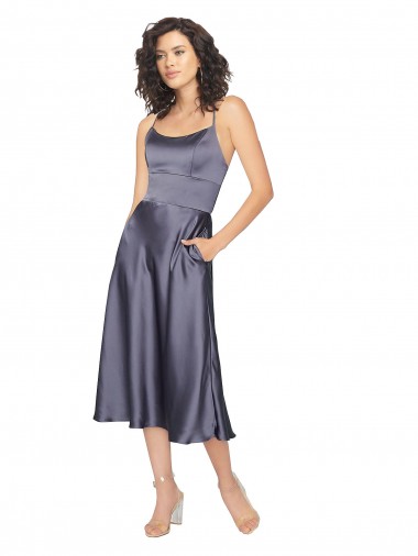 Midi Length Sleeveless Silk like Satin Dusk A-Line Prom Dress / Bridesmaid Dress Newcastle