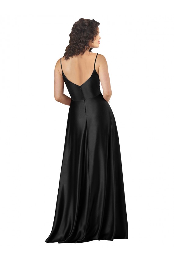 Long Sleeveless Silk like Satin Black A-Line Formal Dress / Bridesmaid Dress Newcastle