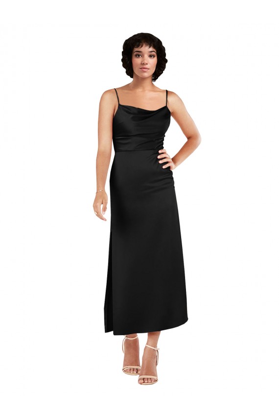 Tea Length Sleeveless Silk like Satin Black A-Line Formal Evening Gown / Prom Dress / Bridesmaid Dress Newcastle