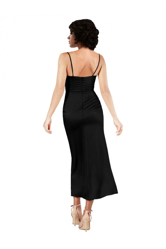 Tea Length Sleeveless Silk like Satin Black A-Line Formal Evening Gown / Prom Dress / Bridesmaid Dress Newcastle