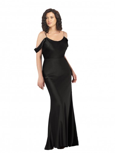 Long Sleeveless Silk like Satin Black Off the Shoulder A-Line Formal Dress / Bridesmaid Dress Newcastle
