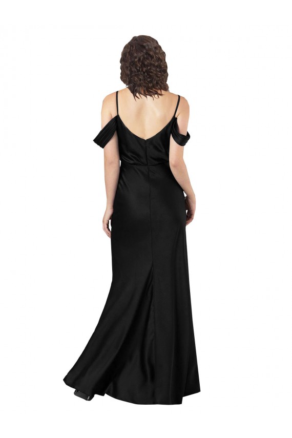 Long Sleeveless Silk like Satin Black Off the Shoulder A-Line Formal Dress / Bridesmaid Dress Newcastle