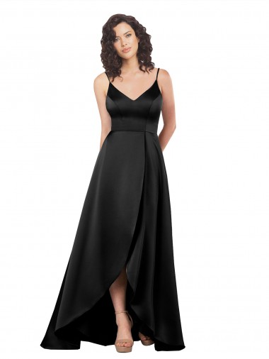 Long Sleeveless Silk like Satin Black A-Line High Low Evening Gown / Prom Dress / Bridesmaid Dress Newcastle