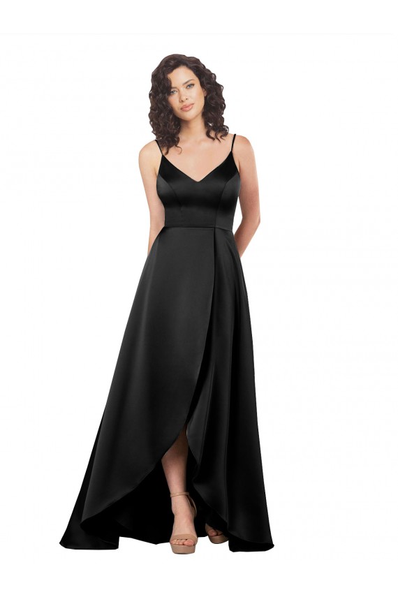 Long Sleeveless Silk like Satin Black A-Line High Low Evening Gown / Prom Dress / Bridesmaid Dress Newcastle