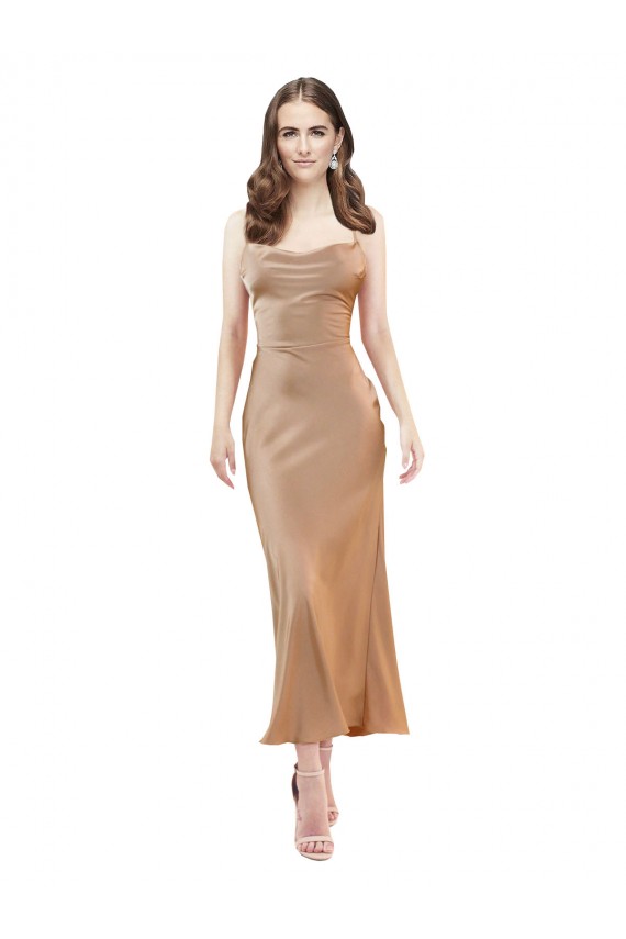 Midi Length Sleeveless Silk like Satin Rose Gold Sheath Formal Evening Gown / Prom Dress / Bridesmaid Dress Newcastle
