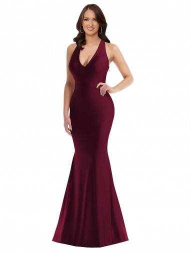 Long Sleeveless Silk like Satin Burgundy Mermaid Formal Plus Size Evening Gown / Prom Dress / Bridesmaid Dress Newcastle