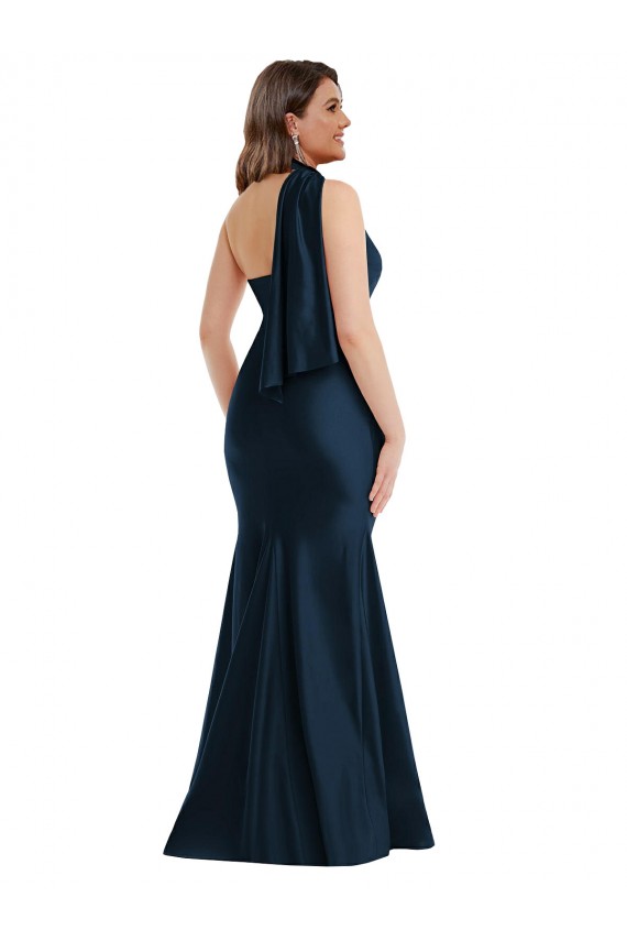 Long Sleeveless Silk like Satin Dark Navy Mermaid Formal Plus Size Evening Gown / Prom Dress / Bridesmaid Dress Newcastle