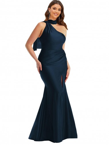 Long Sleeveless Silk like Satin Dark Navy Mermaid Formal Plus Size Evening Gown / Prom Dress / Bridesmaid Dress Newcastle