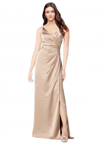 Long Sleeveless Silk like Satin Champagne Pink A-Line Formal Evening Gown / Prom Dress / Bridesmaid Dress Newcastle