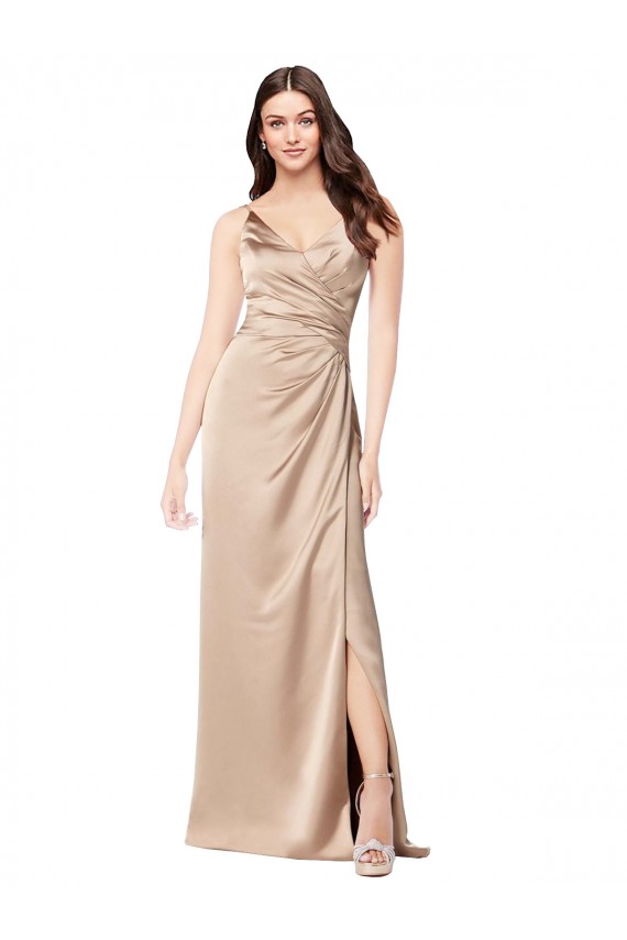 Long Sleeveless Silk like Satin Champagne Pink A-Line Formal Evening Gown / Prom Dress / Bridesmaid Dress Newcastle
