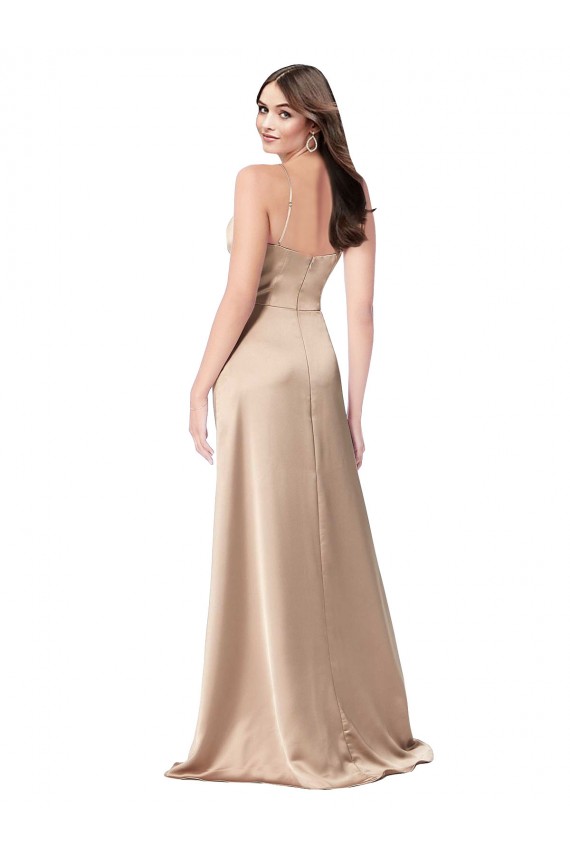 Long Sleeveless Silk like Satin Champagne Pink A-Line Formal Evening Gown / Prom Dress / Bridesmaid Dress Newcastle