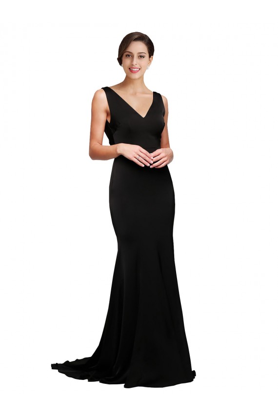 Sweep Train Sleeveless Silk like Satin Black A-Line Formal Evening Gown / Prom Dress / Bridesmaid Dress Newcastle