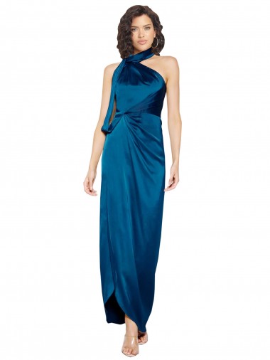 Long Sleeveless Silk like Satin Peacock Blue Sheath Formal Evening Gown / Prom Dress / Bridesmaid Dress Newcastle