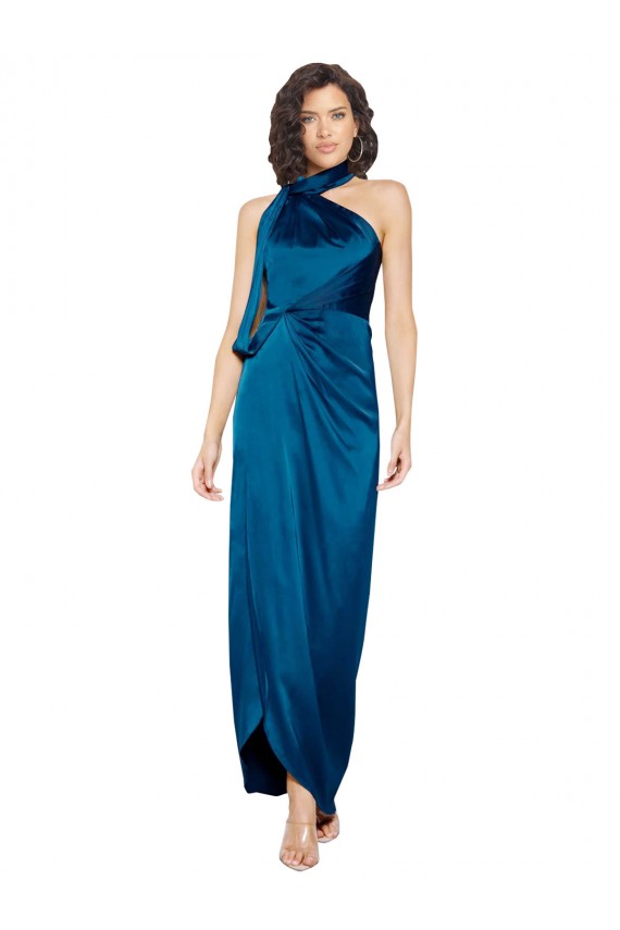 Long Sleeveless Silk like Satin Peacock Blue Sheath Formal Evening Gown / Prom Dress / Bridesmaid Dress Newcastle