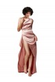 Long Sleeveless Silk like Satin Dusty Pink One Shoulder A-Line Formal Evening Gown / Prom Dress / Bridesmaid Dress Newcastle