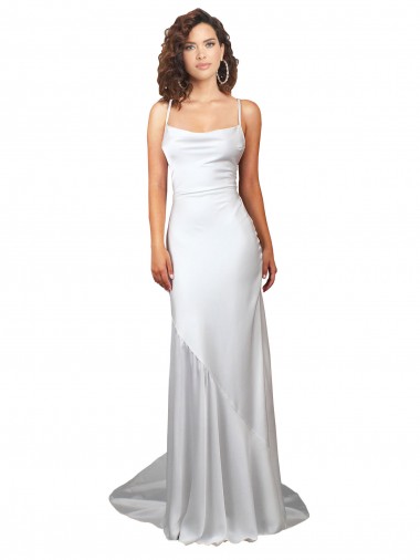 Sweep Train Sleeveless Silk like Satin White Sheath Beach Wedding Dress Newcastle