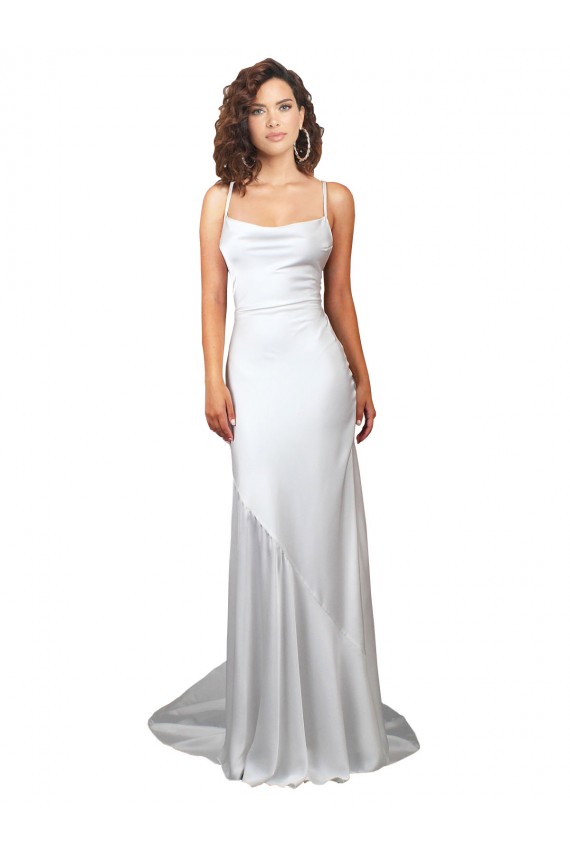 Sweep Train Sleeveless Silk like Satin White Sheath Beach Wedding Dress Newcastle