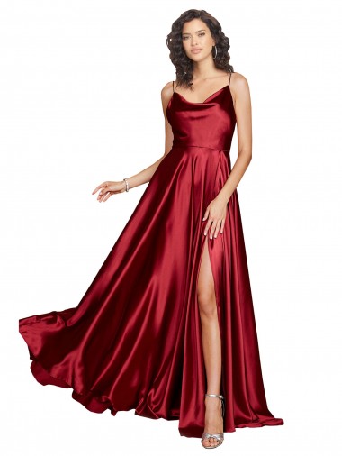 Long Sleeveless Silk like Satin Burgundy A-Line Black Tie Evening Dress / Prom Dress / Bridesmaid Dress Newcastle