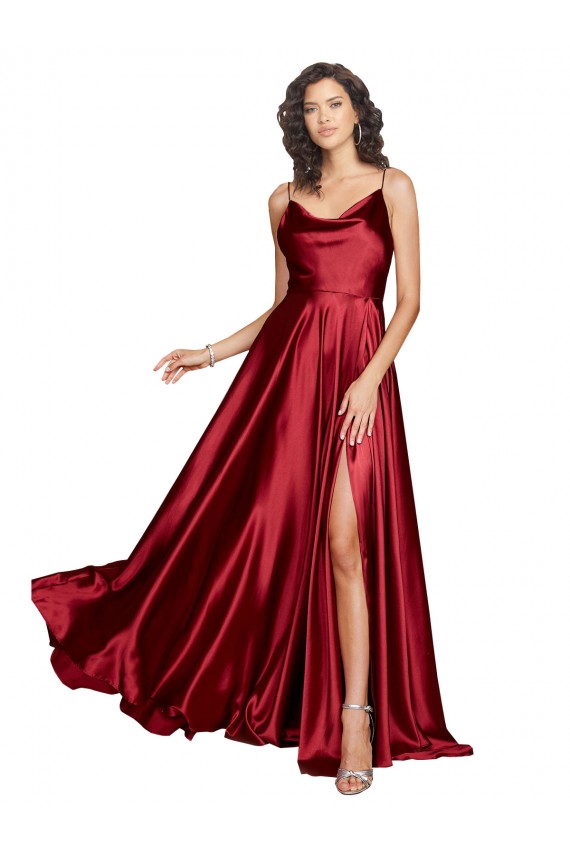 Long Sleeveless Silk like Satin Burgundy A-Line Black Tie Evening Dress / Prom Dress / Bridesmaid Dress Newcastle