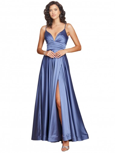 Long Sleeveless Silk like Satin French Blue A-Line Black Tie Evening Gown / Prom Dress / Bridesmaid Dress Newcastle