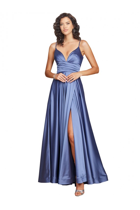 Long Sleeveless Silk like Satin French Blue A-Line Black Tie Evening Gown / Prom Dress / Bridesmaid Dress Newcastle
