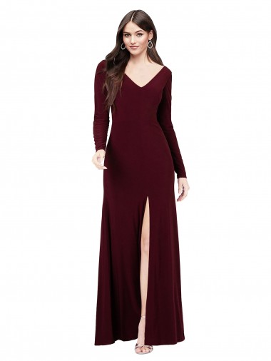 Long Long Sleeves Spandex Burgundy Gold Sheath Prom Dress / Bridesmaid Dress Newcastle