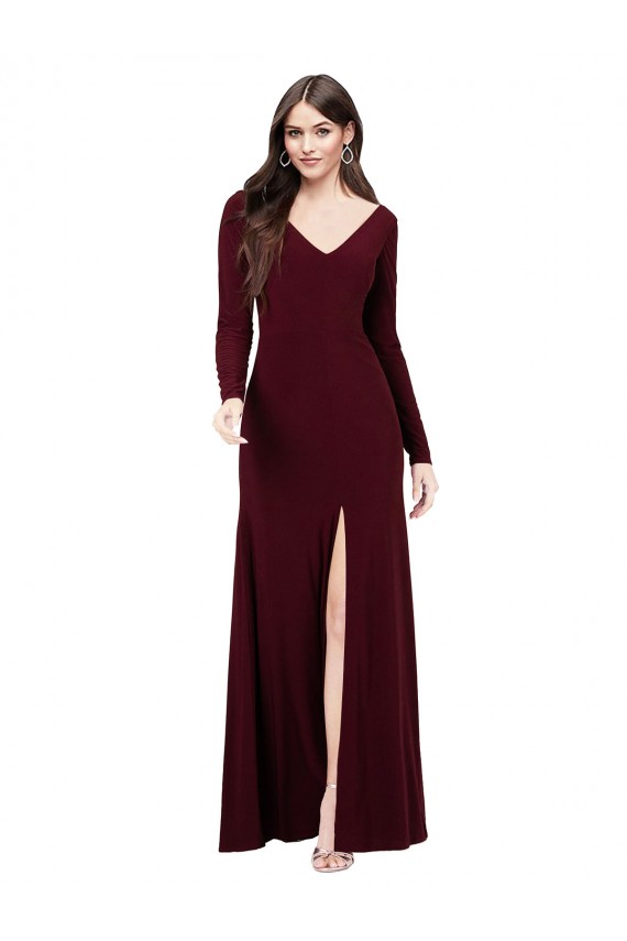 Long Long Sleeves Spandex Burgundy Gold Sheath Prom Dress / Bridesmaid Dress Newcastle