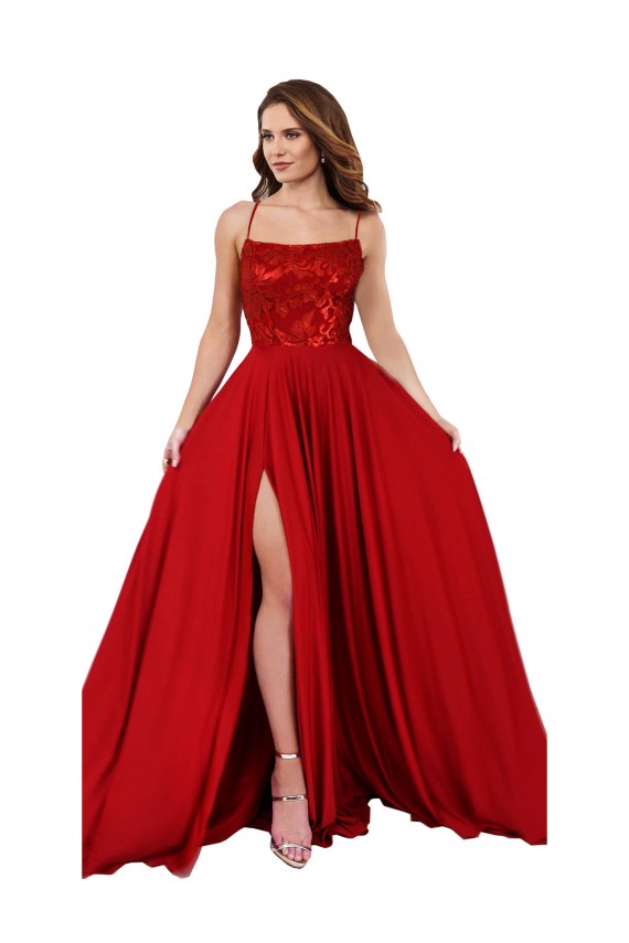 Long Sleeveless Spandex & Lace Red A-Line Semi Formal Evening Dress / Prom Dress / Bridesmaid Dress Newcastle