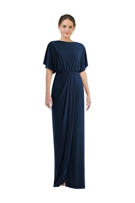 Short Sleeves Long Spandex Dark Navy Sheath Semi Formal Evening Dress / Prom Dress / Bridesmaid Dress Newcastle