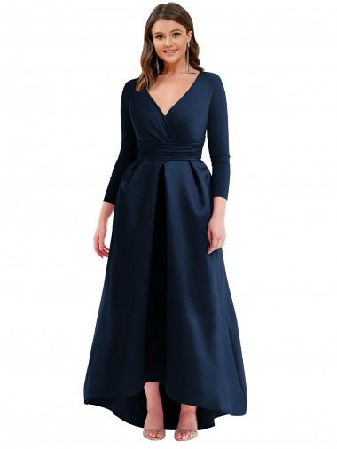 Long Long Sleeves Spandex Dark Navy Ball Gown High Low Plus Size Evening Gown / Prom Dress / Bridesmaid Dress Newcastle