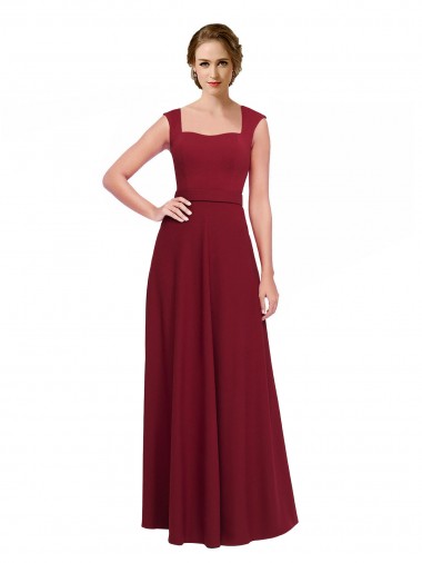 Long Sleeveless Stretch Crepe Burgundy Square Neck A-Line Prom Dress / Bridesmaid Dress Newcastle