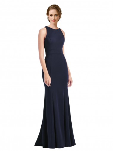 Long Sleeveless Stretch Crepe Dark Navy Sheath Black Tie Prom Dress / Bridesmaid Dress Newcastle