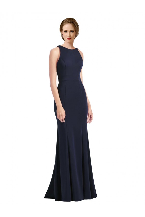 Long Sleeveless Stretch Crepe Dark Navy Sheath Black Tie Prom Dress / Bridesmaid Dress Newcastle