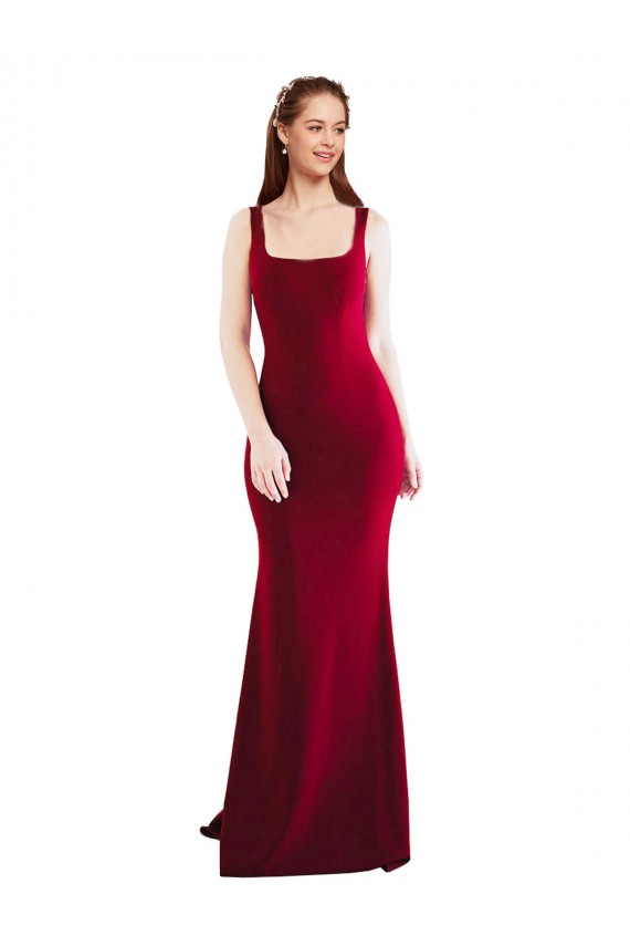 Long Sleeveless Stretch Crepe Burgundy Square Neck Mermaid Formal Evening Gown / Prom Dress / Bridesmaid Dress Newcastle