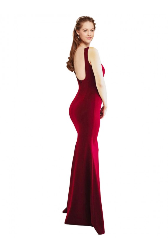 Long Sleeveless Stretch Crepe Burgundy Square Neck Mermaid Formal Evening Gown / Prom Dress / Bridesmaid Dress Newcastle