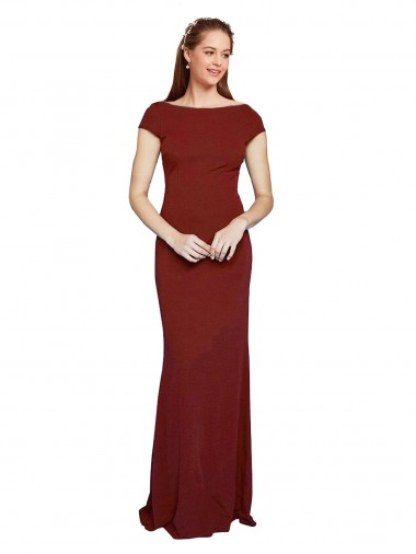 Long Cap Sleeves Stretch Crepe Burgundy Mermaid Formal Evening Gown / Prom Dress / Bridesmaid Dress Newcastle