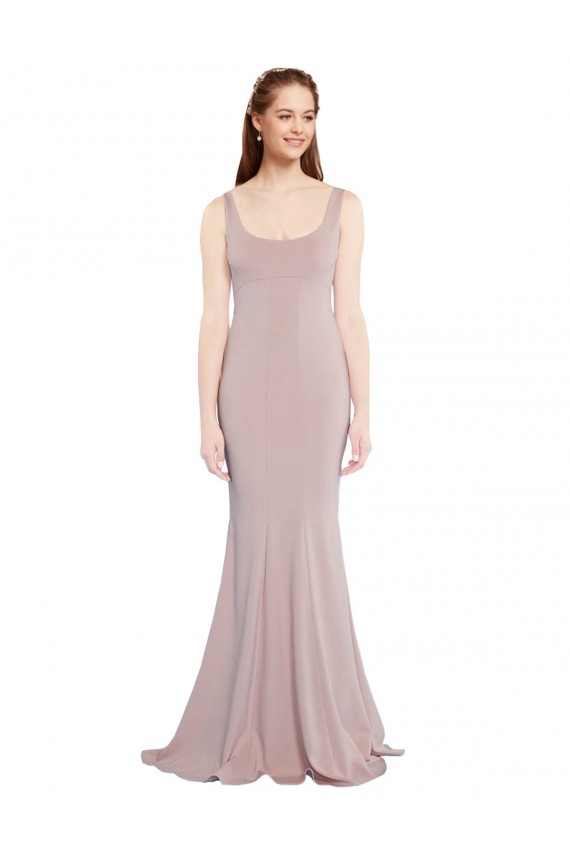 Long Cap Sleeves Stretch Crepe Dusty Pink Scoop Neck Mermaid Formal Evening Gown / Prom Dress / Bridesmaid Dress Newcastle