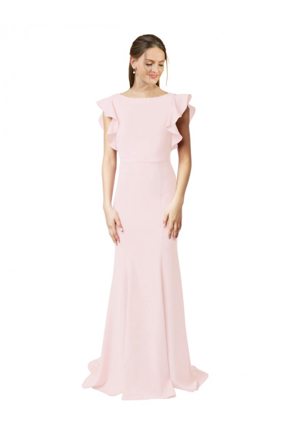 Sweep Train Ruffle Sleeves Stretch Crepe Pink Mermaid, Sheath Black Tie Prom Dress / Bridesmaid Dress Newcastle