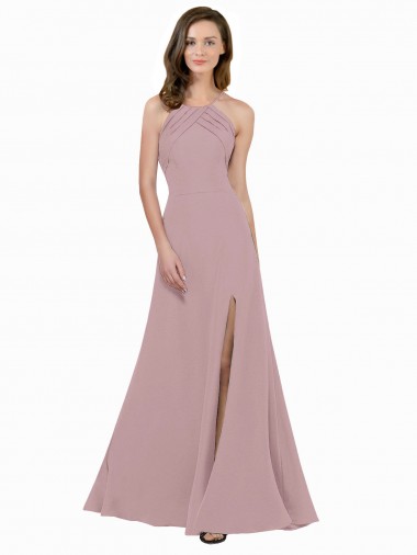 Long Sleeveless Stretch Crepe Dusty Pink A-Line Prom Dress / Bridesmaid Dress Newcastle