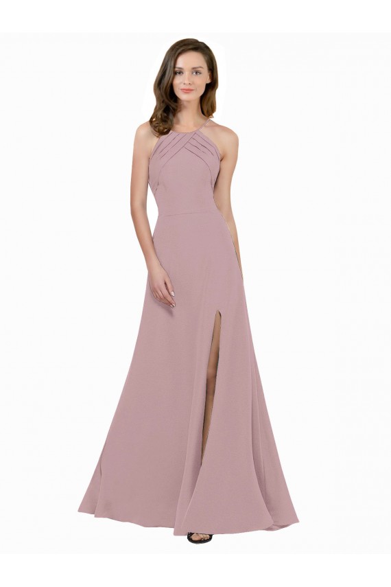 Long Sleeveless Stretch Crepe Dusty Pink A-Line Prom Dress / Bridesmaid Dress Newcastle