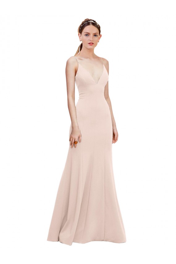 Long Sleeveless Stretch Crepe Pink A-Line Formal Dress / Bridesmaid Dress Newcastle