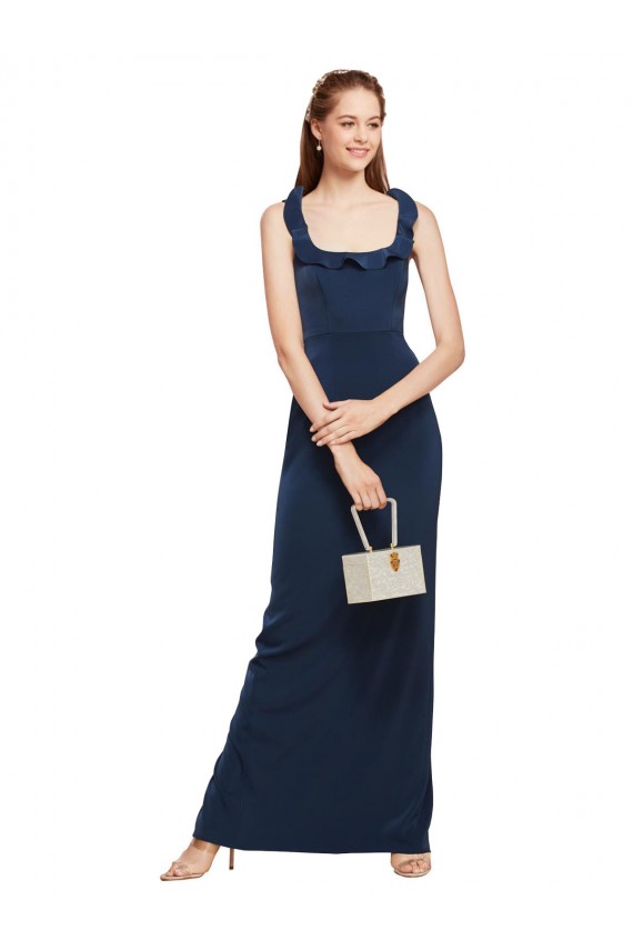 Long Sleeveless Stretch Crepe Dark Navy Scoop Neck Sheath Formal Evening Gown / Prom Dress / Bridesmaid Dress Newcastle