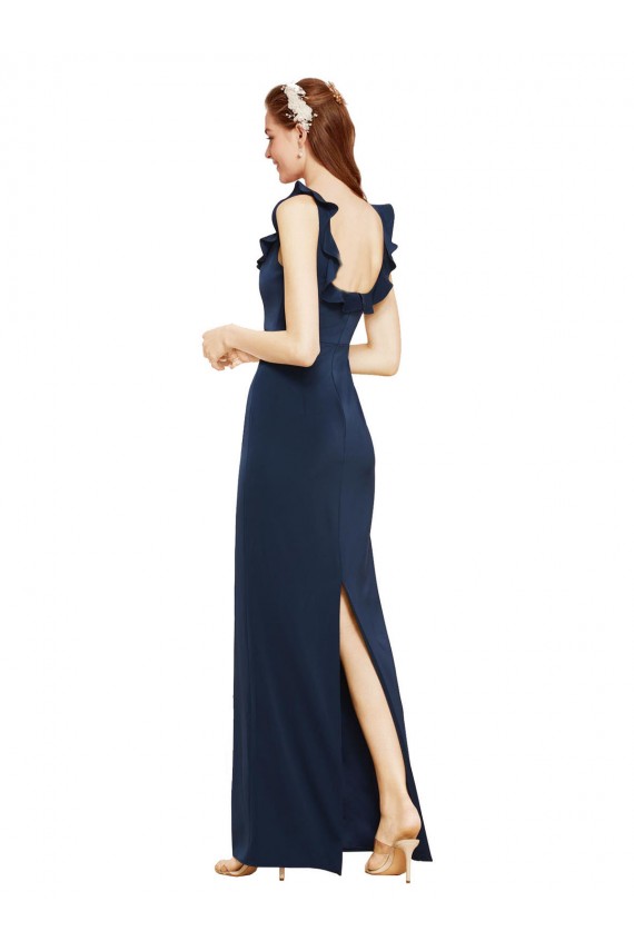 Long Sleeveless Stretch Crepe Dark Navy Scoop Neck Sheath Formal Evening Gown / Prom Dress / Bridesmaid Dress Newcastle