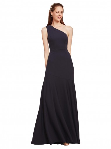 Long Sleeveless Stretch Crepe Dark Navy One Shoulder A-Line Formal Evening Gown / Prom Dress / Bridesmaid Dress Newcastle
