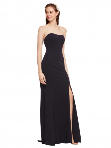 Long Sleeveless Stretch Crepe Dark Navy Strapless A-Line Formal Evening Gown / Prom Dress / Bridesmaid Dress Newcastle