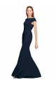 Long Sleeveless Stretch Crepe Dark Navy Boat Neck A-Line Formal Evening Gown / Prom Dress / Bridesmaid Dress Newcastle