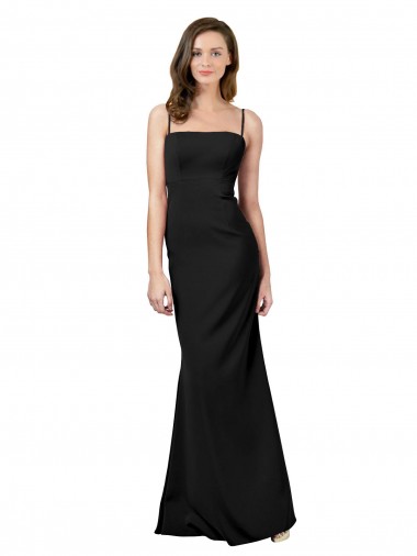 Long Sleeveless Stretch Crepe Black Spaghetti Straps Sheath Formal Evening Gown / Prom Dress / Bridesmaid Dress Newcastle