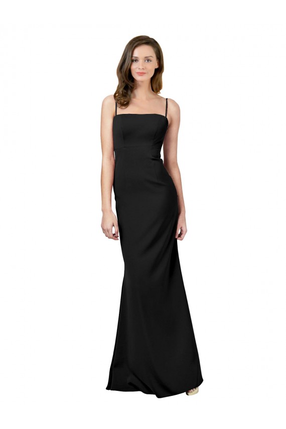 Long Sleeveless Stretch Crepe Black Spaghetti Straps Sheath Formal Evening Gown / Prom Dress / Bridesmaid Dress Newcastle